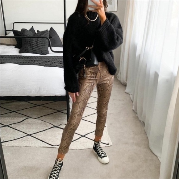 Zara Bloggers Favorite High Rise Zip Ankle Animal Snakeskin Print Leggings - Picture 1 of 15